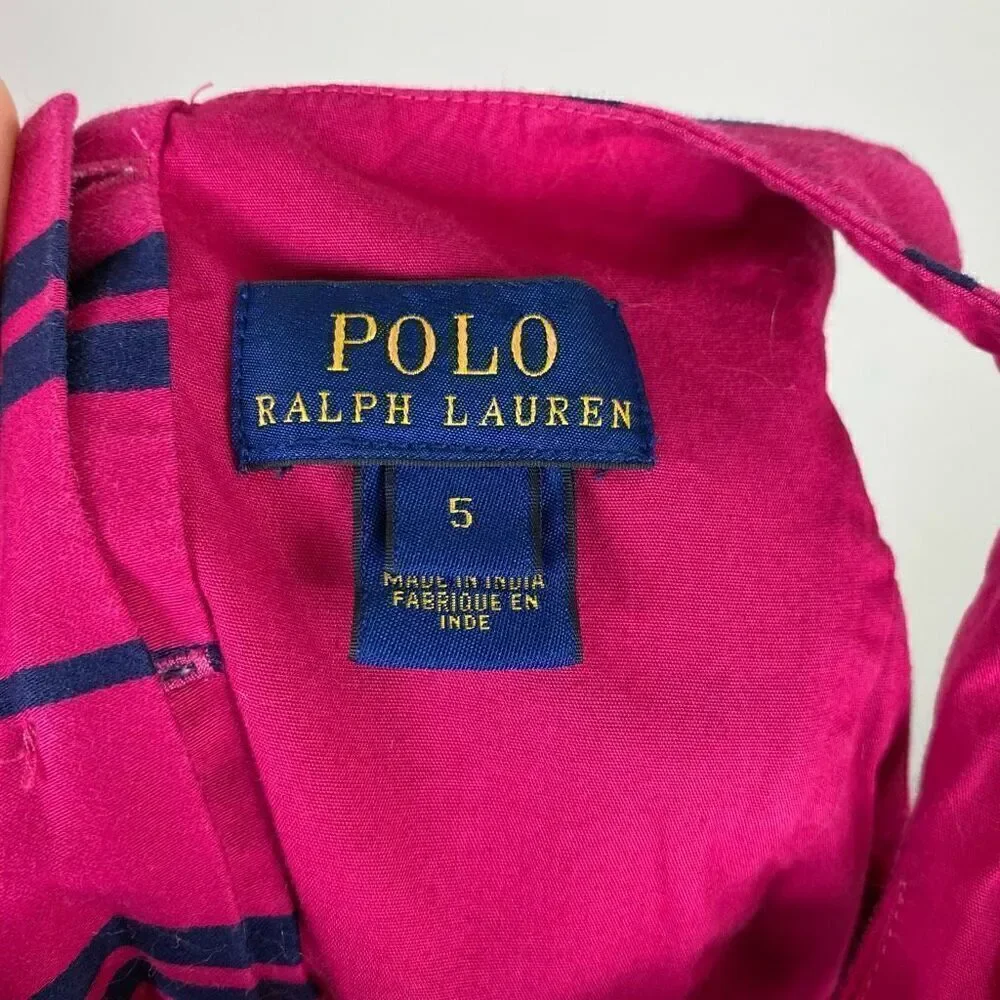Girl’s Size 5 Polo Ralph Lauren Hot Pink & Navy Striped Button Back A Line Dress